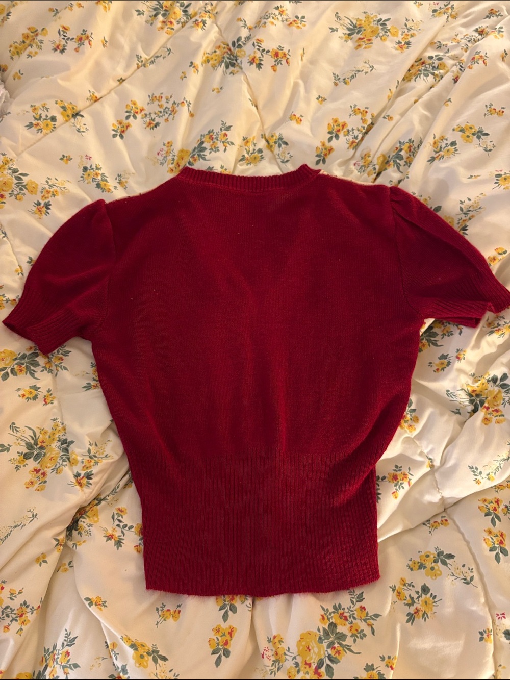 Vintage-Inspired Red Lace Trim Button-Up Sweater - Picture 3 of 3